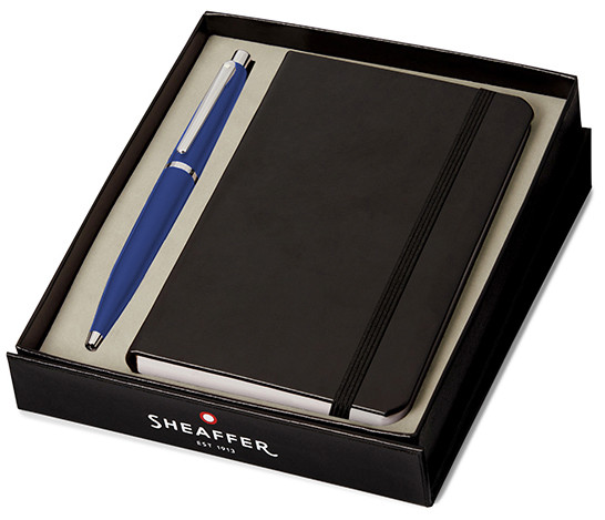 Sheaffer VFM Ballpoint Pen Gift Set - Neon Blue Chrome Trim with A6 Notebook