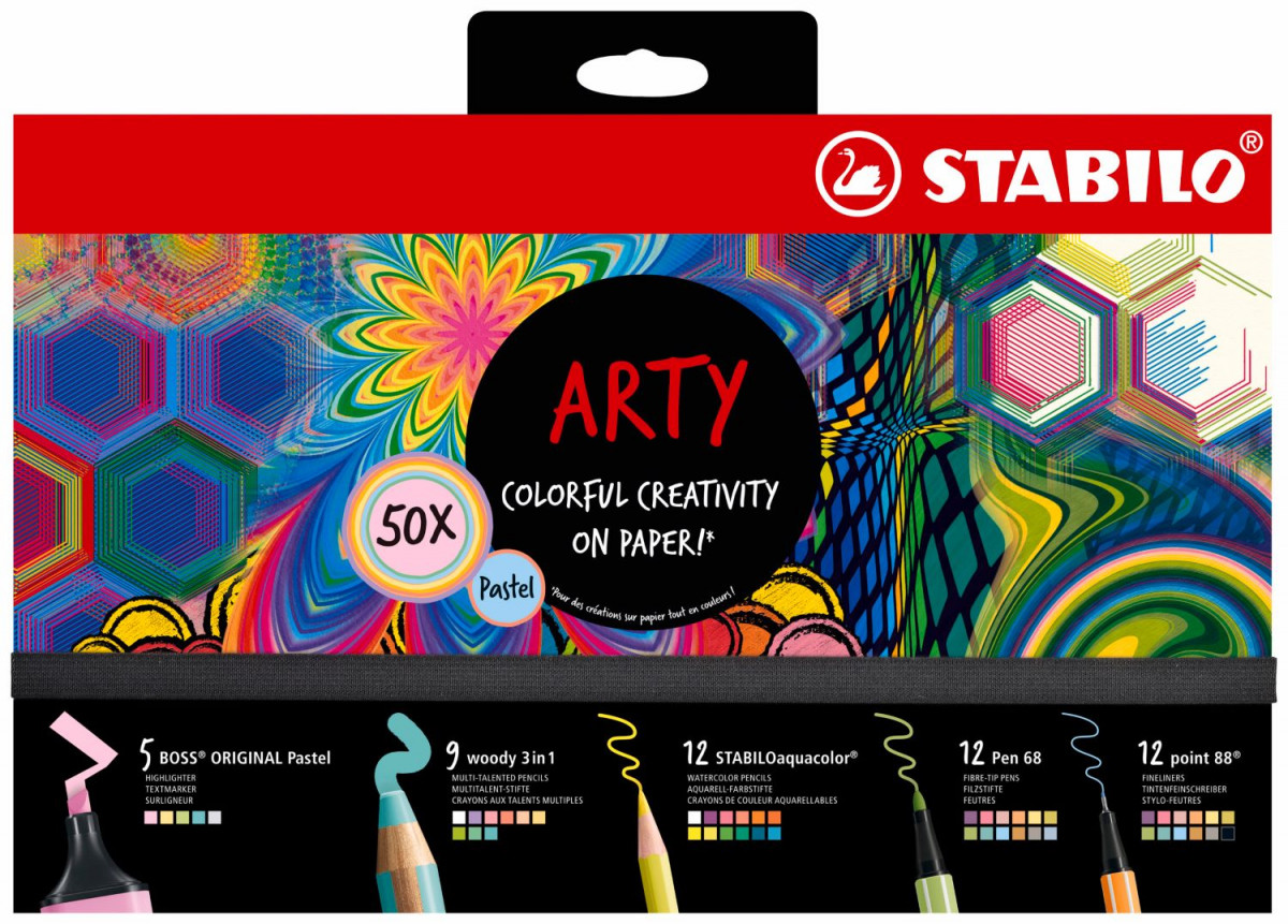 STABILO Creative Pen Set Pastel - ARTY - Pack of 50 - Assorted Colours, 77/6-2-20