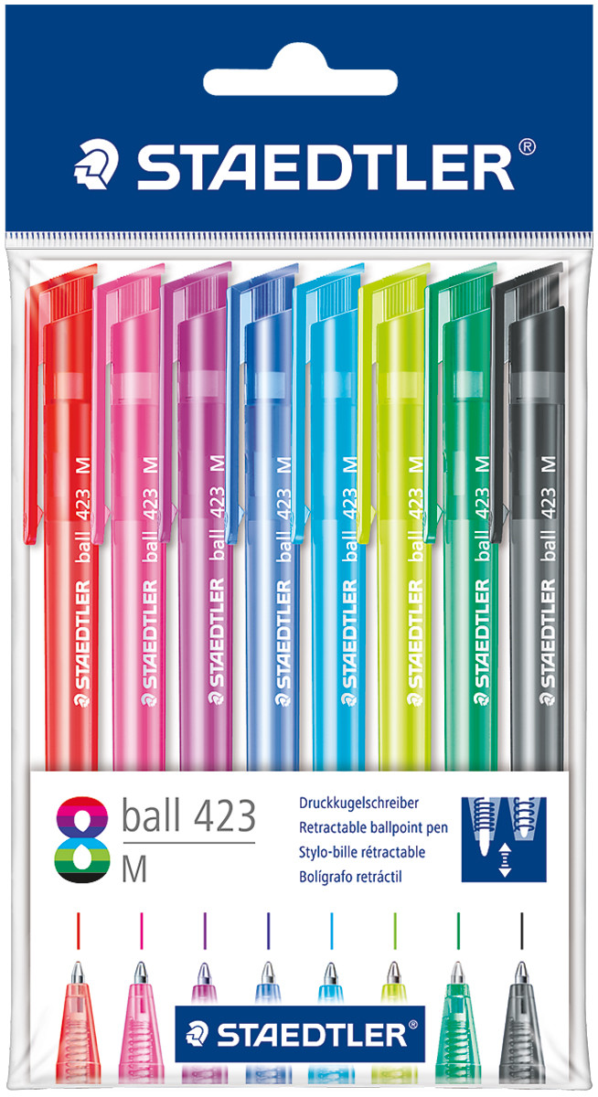Assorted Staedtler Medium Retractable Rainbow Ballpoint Pens Pack of 8 