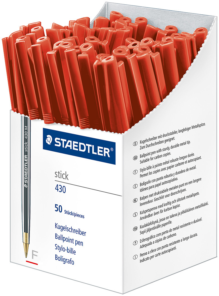 Staedtler 430 Stick Ballpoint Pen - Fine - Red - Box of 50