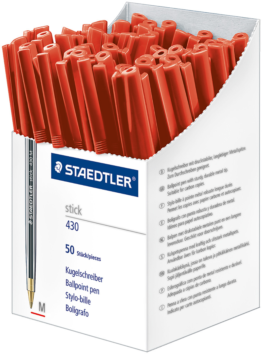 Staedtler 430 Stick Ballpoint Pen  - Medium - Red - Box of 50