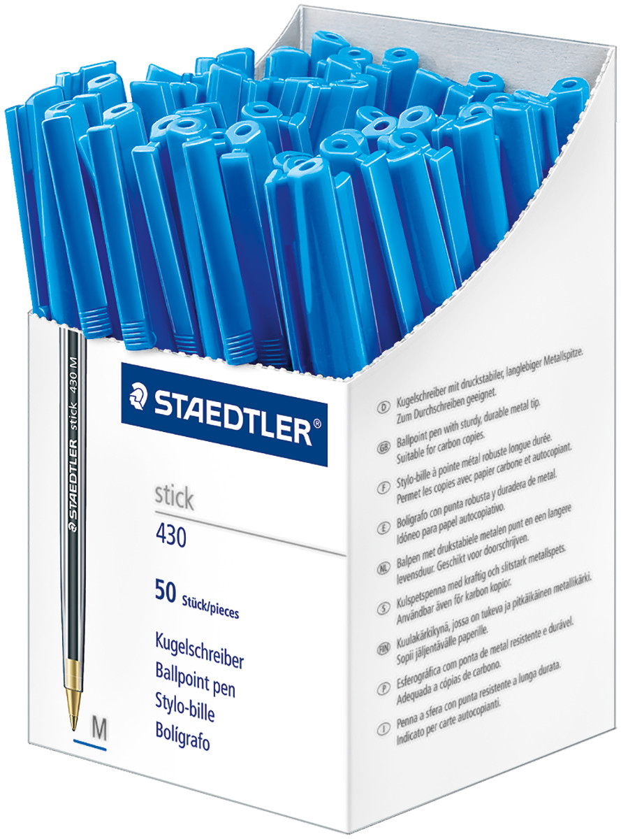 Staedtler 430 Stick Ballpoint Pen - Medium - Blue - Box of 50