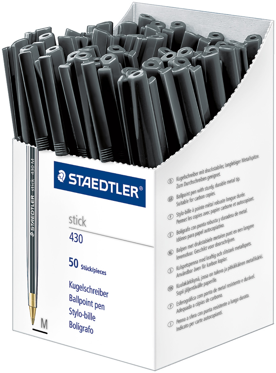 Staedtler 430 Stick Ballpoint Pen - Medium - Black - Box of 50