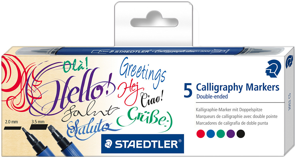 Staedtler Calligraphy Markers - Double Ended - Assorted Colours (Pack of 5)