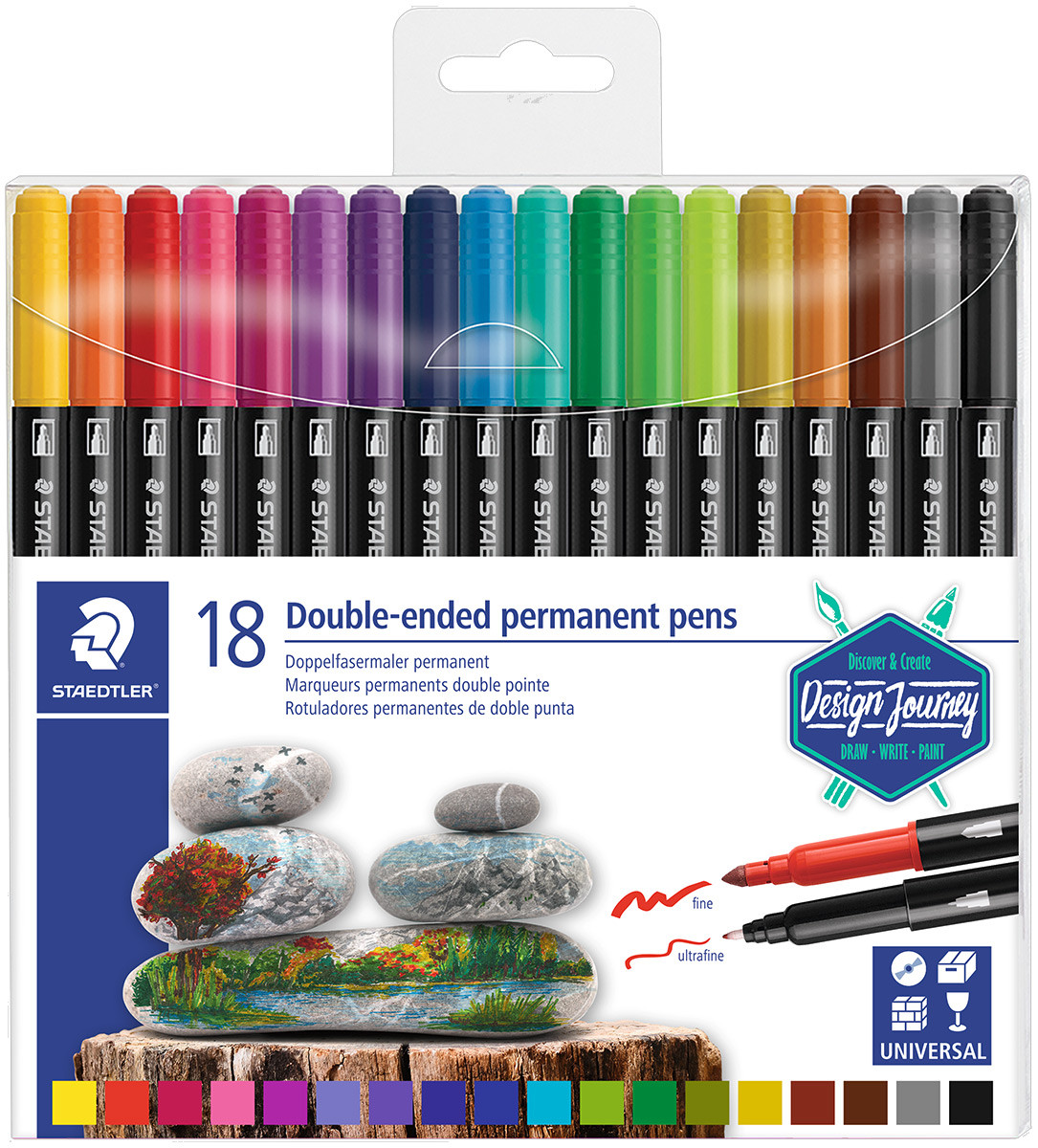 Staedtler Double Ended Permanent Pens - Assorted Colours (Wallet of 18)