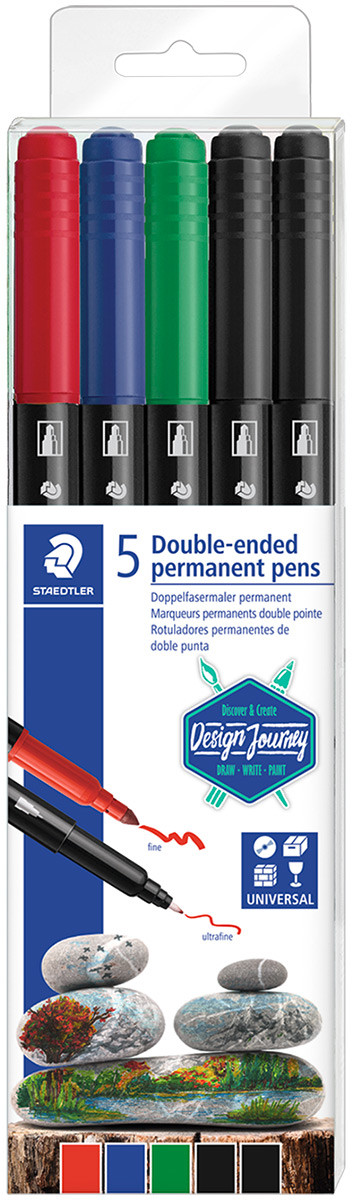 Staedtler Double Ended Permanent Pens - Assorted Colours (Wallet of 5)