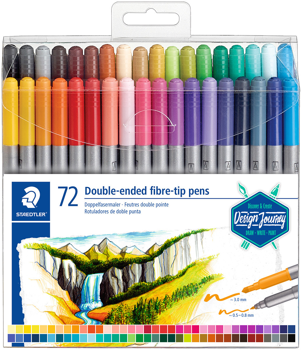 Staedtler Double Ended Fibre Tip Pens - Assorted Colours (Wallet of 72)