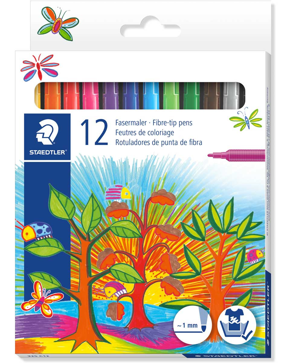 Staedtler Fibre Tip Pens - Assorted Colours (Pack of 12)