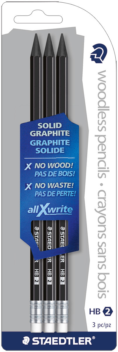 Staedtler Solid Graphite Woodless Pencils with Eraser Tip - HB (Pack of 3)