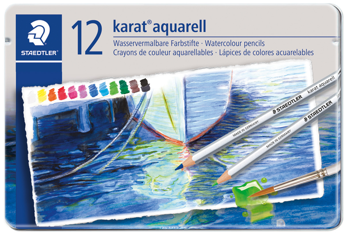 Staedtler Karat Aquarell Watercolour Pencils - Assorted Colours (Tin of 12)
