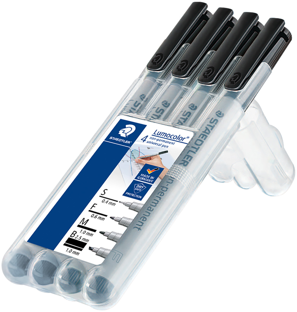 Staedtler Lumocolor Non-Permanent Pen - Assorted Tip Sizes - Black (Pack of 4)