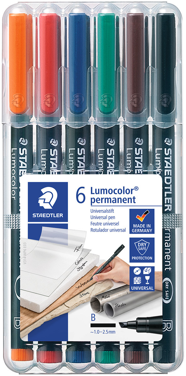 Staedtler Lumocolor Permanent Pen - Broad - Assorted Colours (Pack of 6)