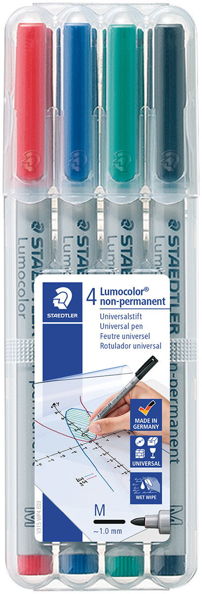 Staedtler Lumocolor Nonpermanent Pen - Medium - Assorted Colours (Pack of 4)