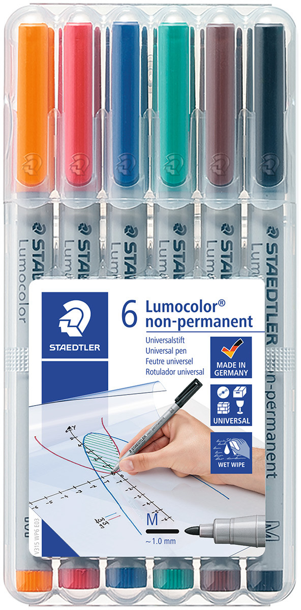 Staedtler Lumocolor Nonpermanent Pen - Medium - Assorted Colours (Pack of 6)