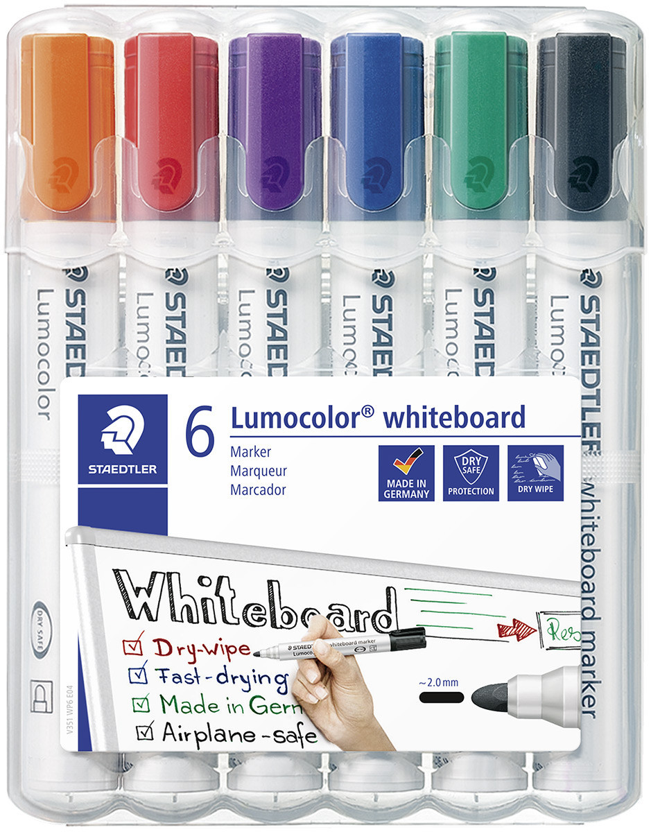 Staedtler Lumocolor Whiteboard Marker - Bullet Tip - Assorted Colours (Pack of 6)