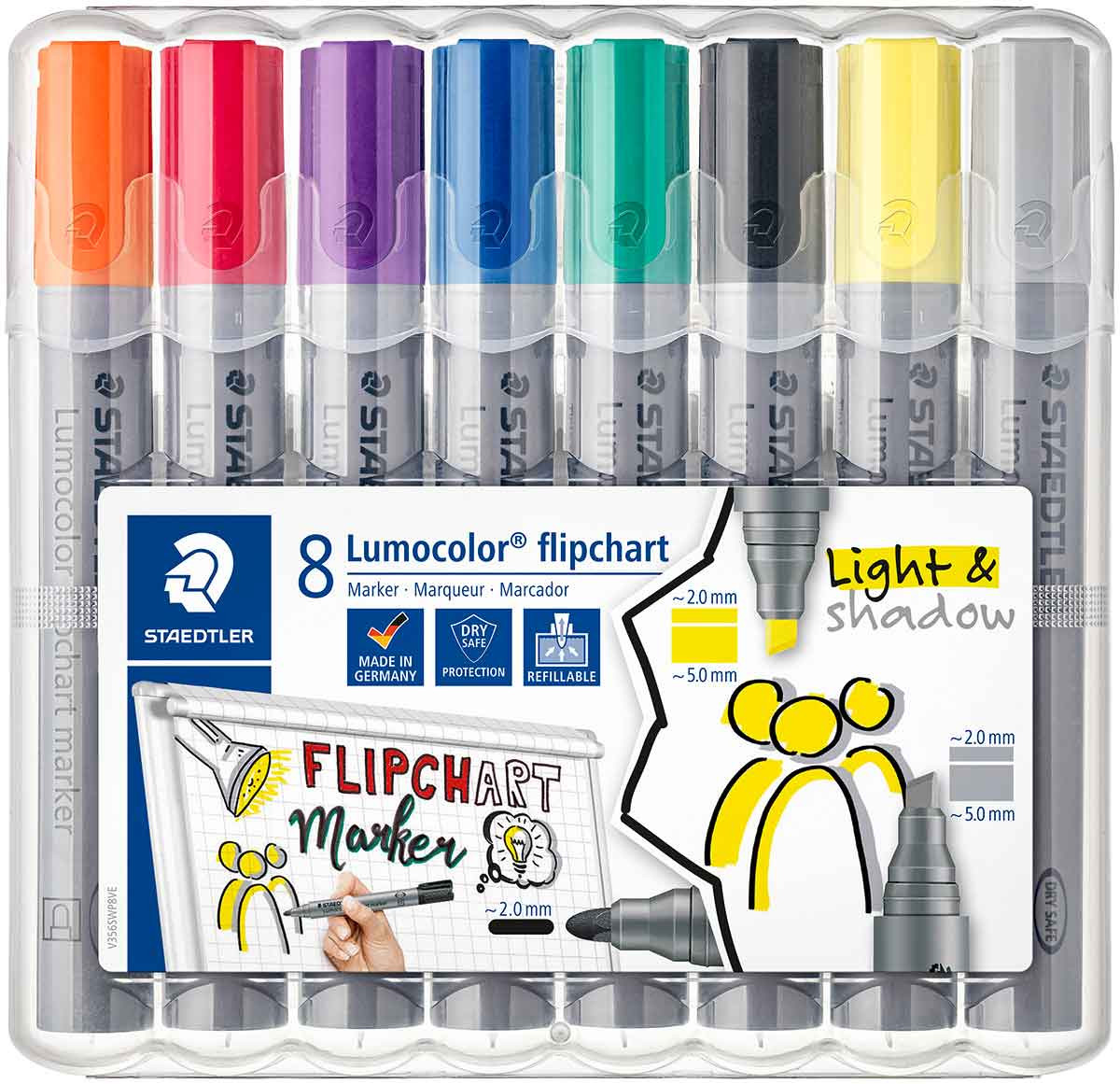 Staedtler Lumocolor Flipchart Markers - Various Tip Types - Assorted Colours (Pack of 8)