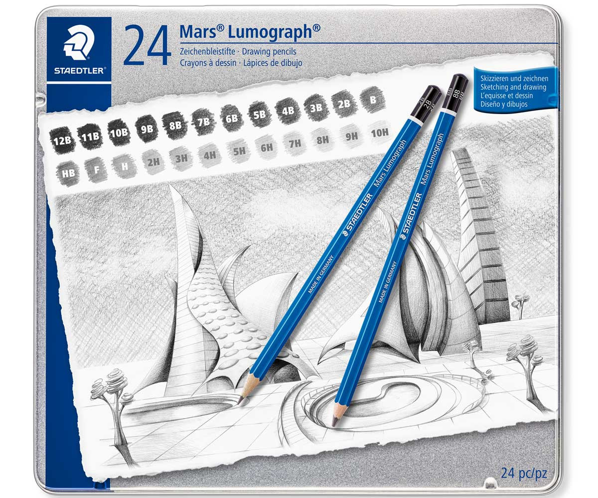 Staedtler Mars Lumograph Pencils - Assorted Grades (Tin of 24)