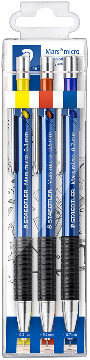 Staedtler Mars Micro Mechanical Pencils - 0.3/0.5/0.7mm B - Wallet of 3