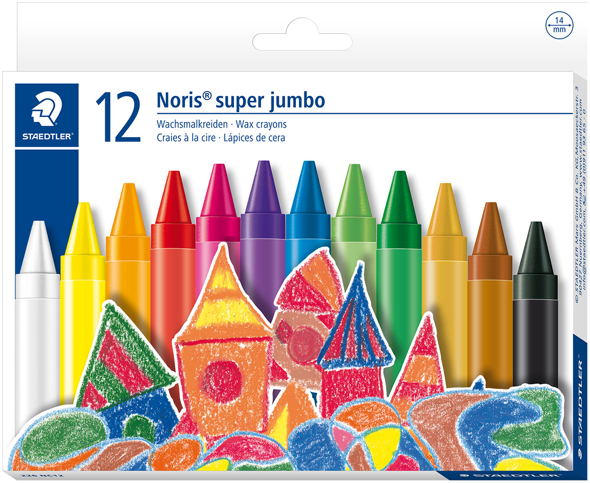 Staedtler Noris Club Super Jumbo Wax Crayons - Assorted Colours (Pack of 12)