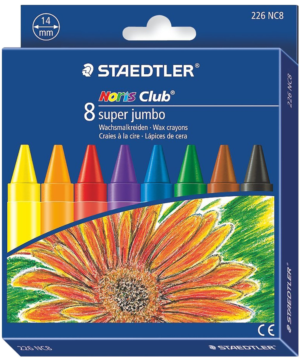 Staedtler Noris Club Super Jumbo Wax Crayons - Assorted Colours (Pack of 8)
