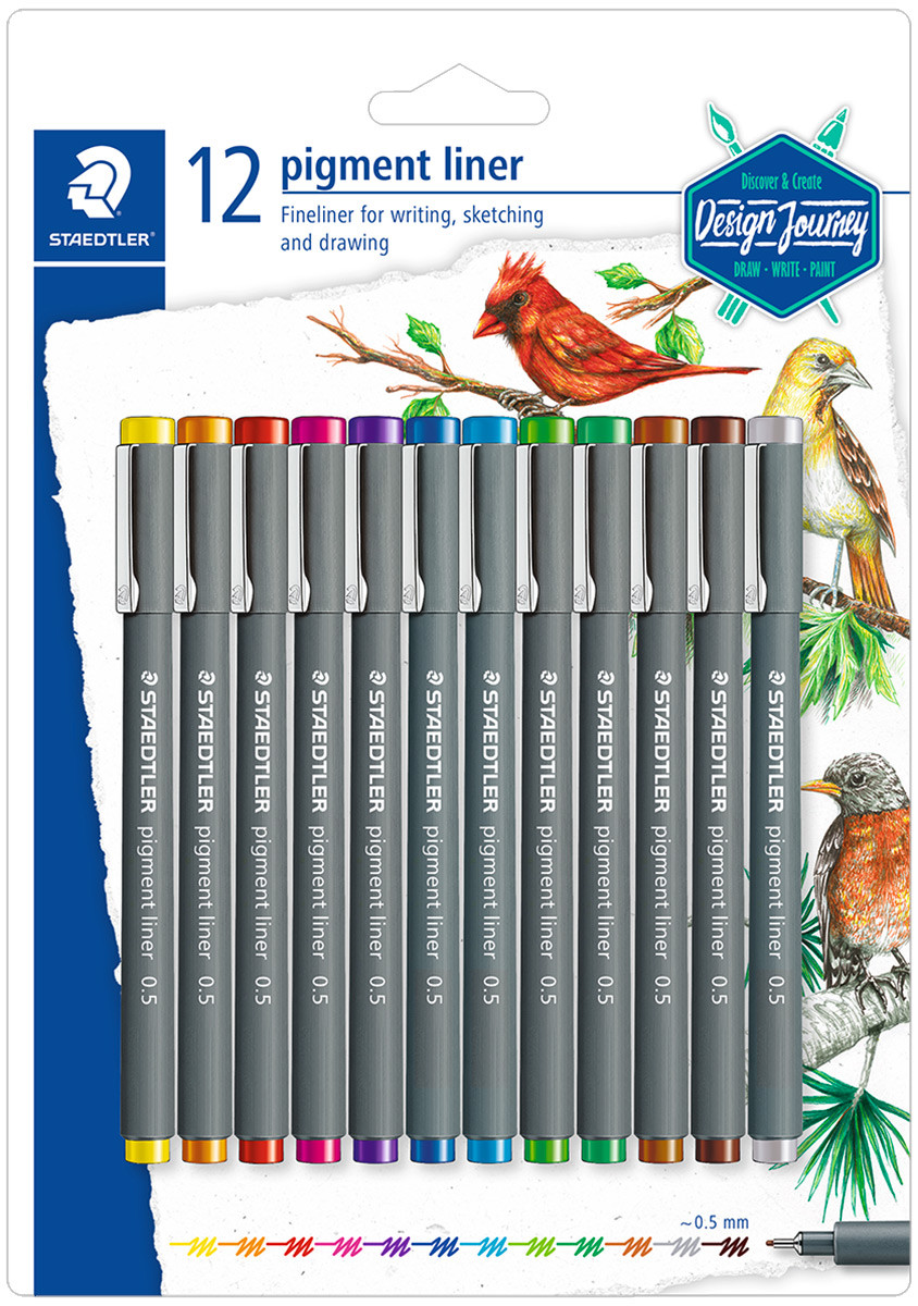 Staedtler Pigment Liner - 0.5mm - Assorted Colours (Blister of 12