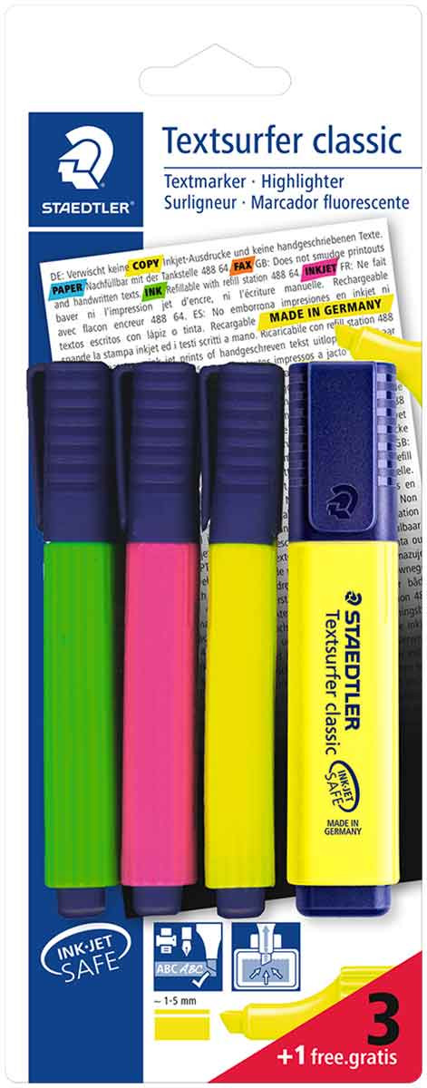 Staedtler Textsurfer Classic Highlighters - Assorted Neon Colours (Pack of 4)