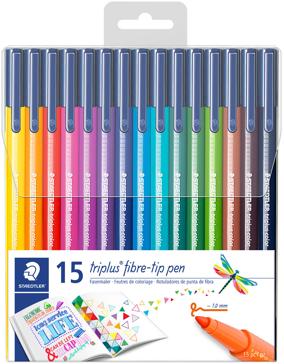 Staedtler Triplus Fibre Tip Pens - Assorted Colours (Wallet of 15)