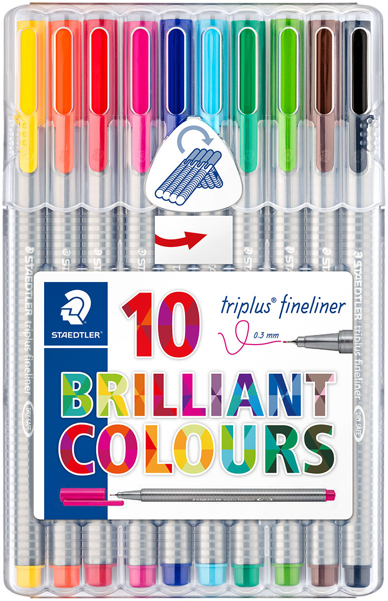 Staedtler Triplus Fineliner Pourous Point Pens, Assorted - 10 Pack