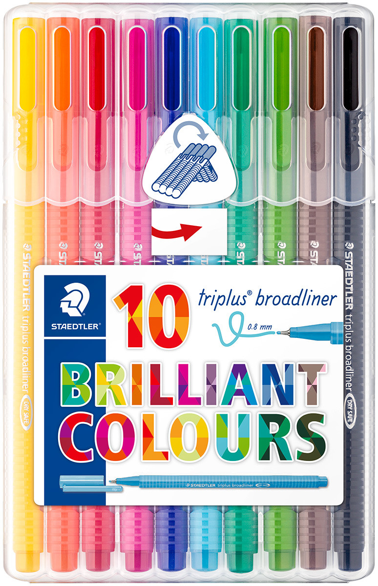 New! Staedtler Triplus Broadliner Art Marker Pen Set 10 Assorted Colors