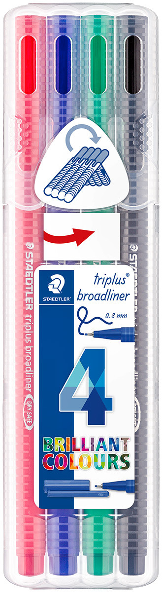 Staedtler Triplus Broadliner Pen - Assorted Colours (Pack of 4)