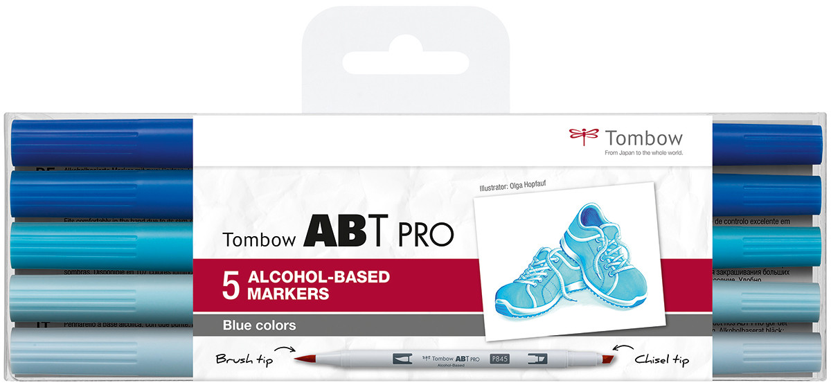 ABT PRO Alcohol-Based Art Markers, Blue Tones, 5-Pack