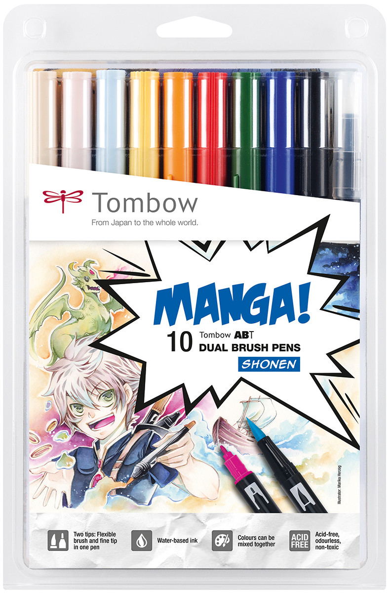 Tombow ABT Dual Brush Pens - Manga Shonen Colours (Pack of 10)