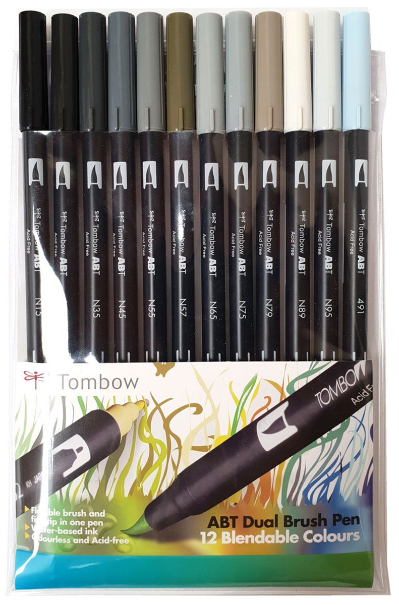 Tombow ABT Dual Brush Pens - Grey Colours (Pack of 12)