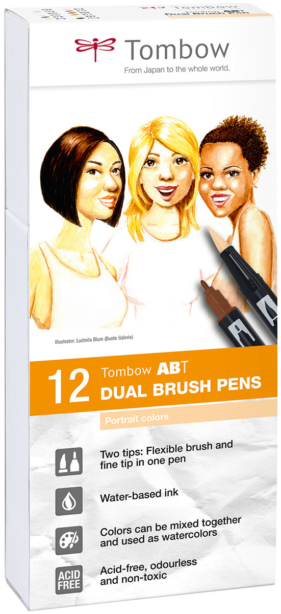 Tombow ABT Dual Brush Pens - Portrait Colours (Pack of 12)