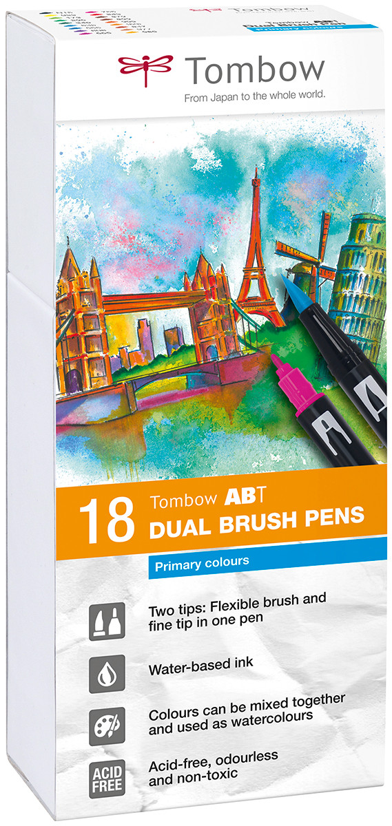 Tombow ABT Dual Brush Pens - Primary Colours (Pack of 18)