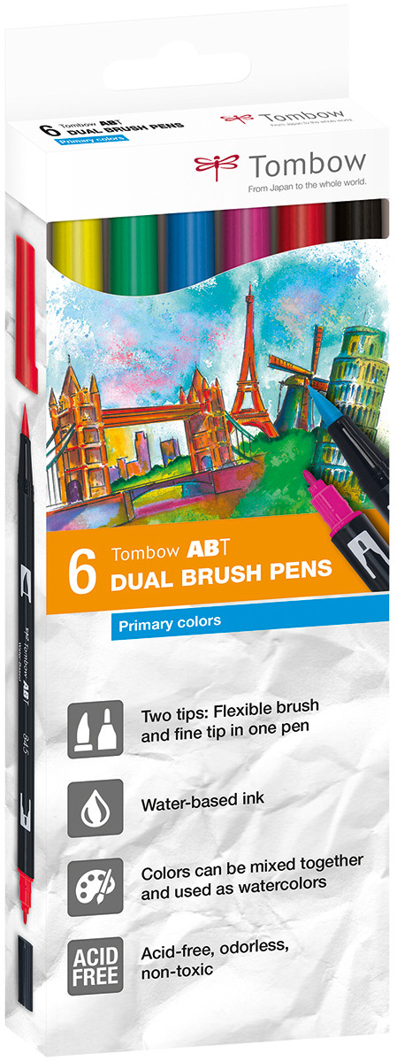 Tombow ABT Dual Brush Pen 6set, Primary Colors