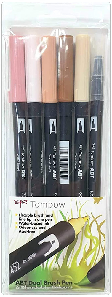 Tombow ABT Dual Brush Pens - Skin Tone Colours (Pack of 6)