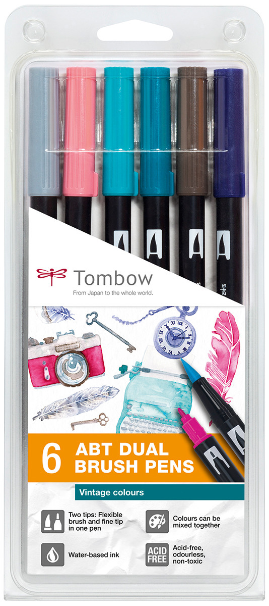 Tombow ABT Dual Brush Pens - Vintage Colours (Pack of 6)
