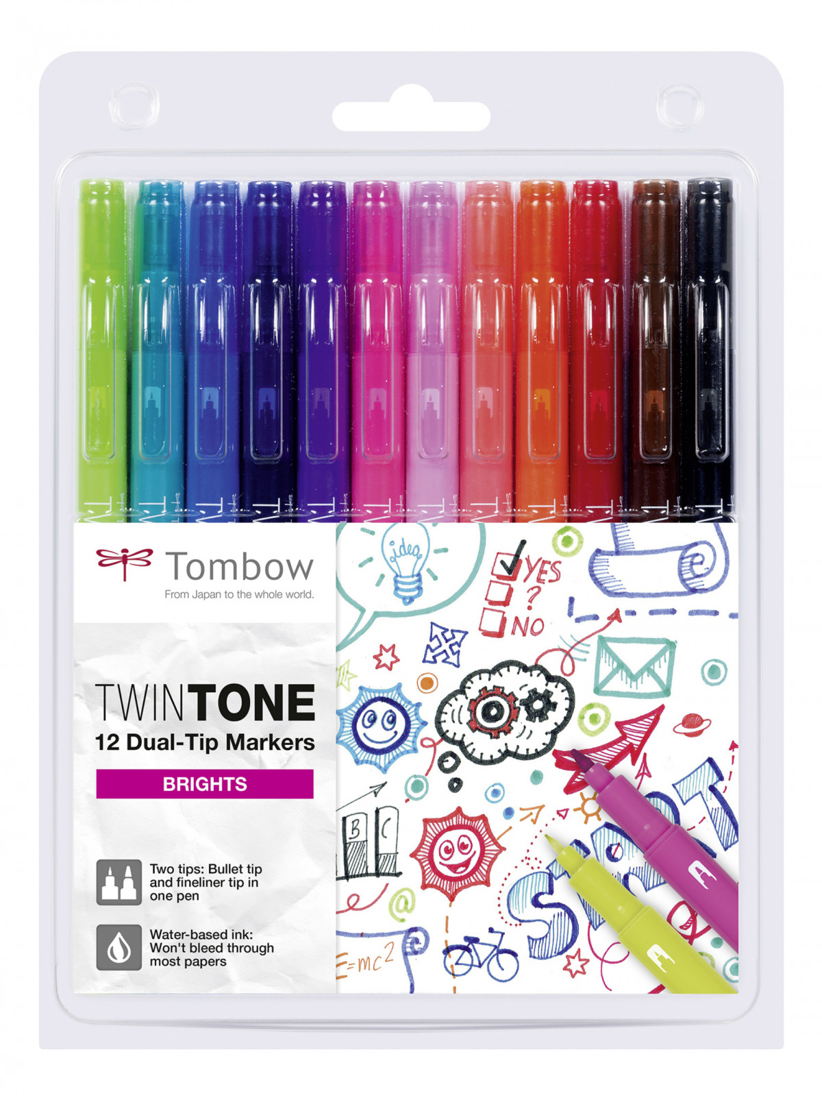 Tombow TwinTone Dual Tip Markers - Bright Colours (Pack of 12)