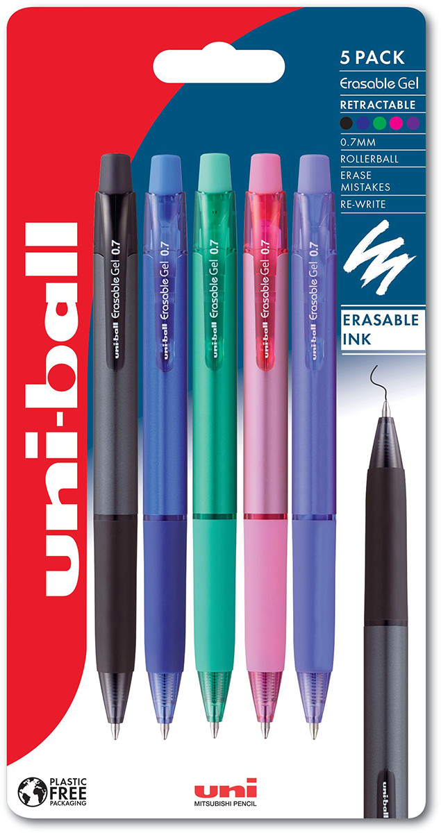 Uni-Ball URN-181-07 Eraseable Retractable Rollerball Pen - Assorted Colours (Pack of 5)