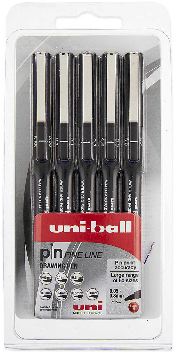 Uni-Ball Pin Drawing Pens - 0.05mm, 0.1mm, 0.3mm, 0.5mm, 0.8mm