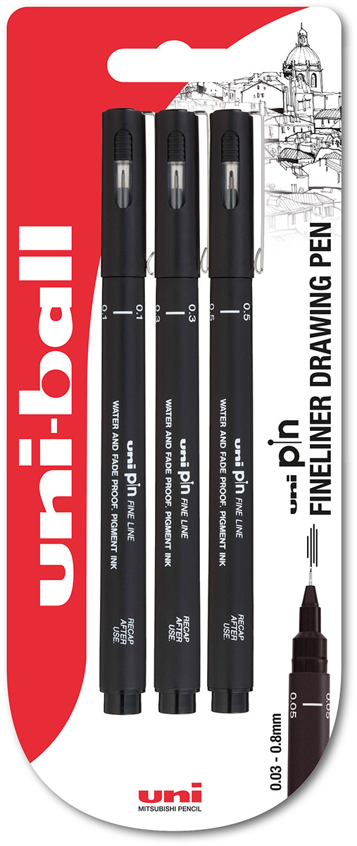 Uni-Ball Pin Drawing Pens - 0.1mm, 0.3mm, 0.5mm