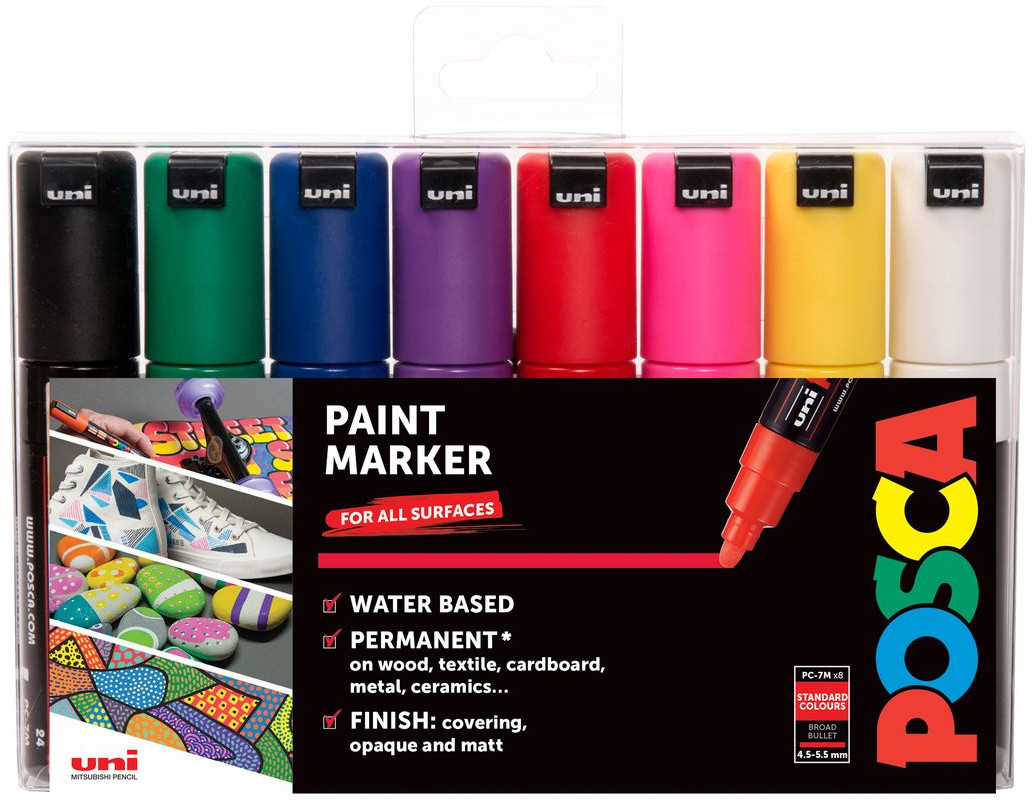 POSCA PC-3M Fine Bullet Tip Marker Pens - Starter Colours (Pack of 8), 153544842