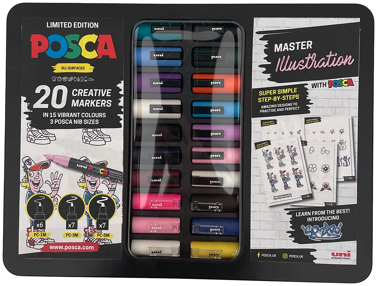 POSCA Illustration Paint Marker Set - Assorted Colours - Tin of 20 (Limited Edition)