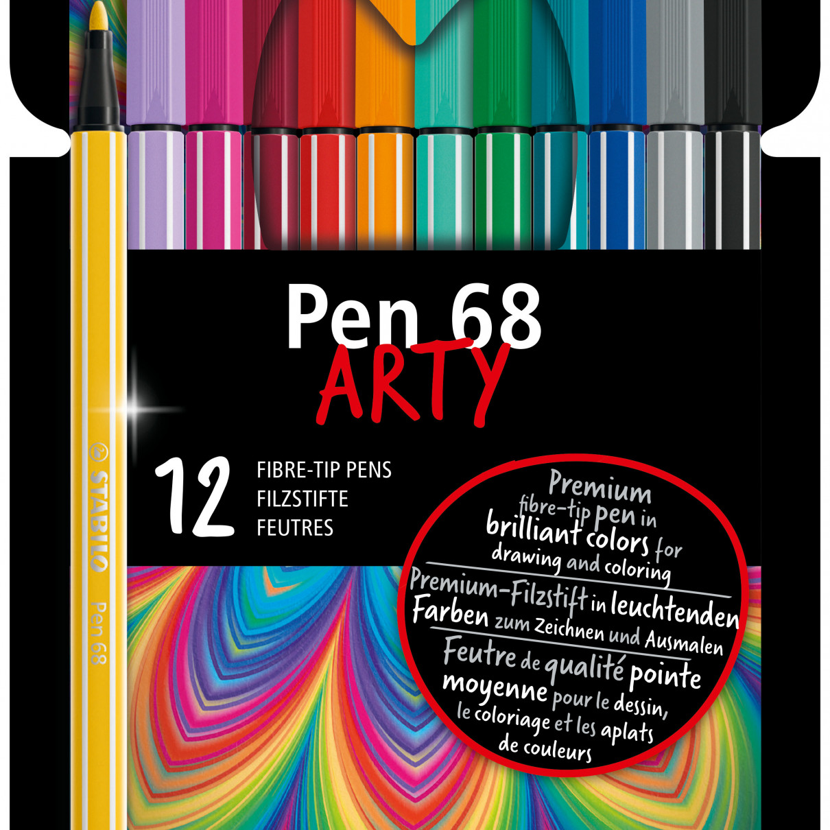 STABILO Pen 68 ARTY Fibre Tip Pen- Wallet of 12 - Assorted Colours, 6812-1-20