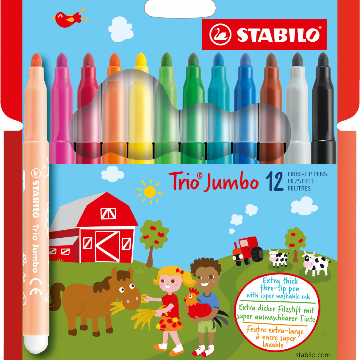 STABILO Trio Jumbo Fibre Tip Pen - Wallet of 12 - Assorted Colours
