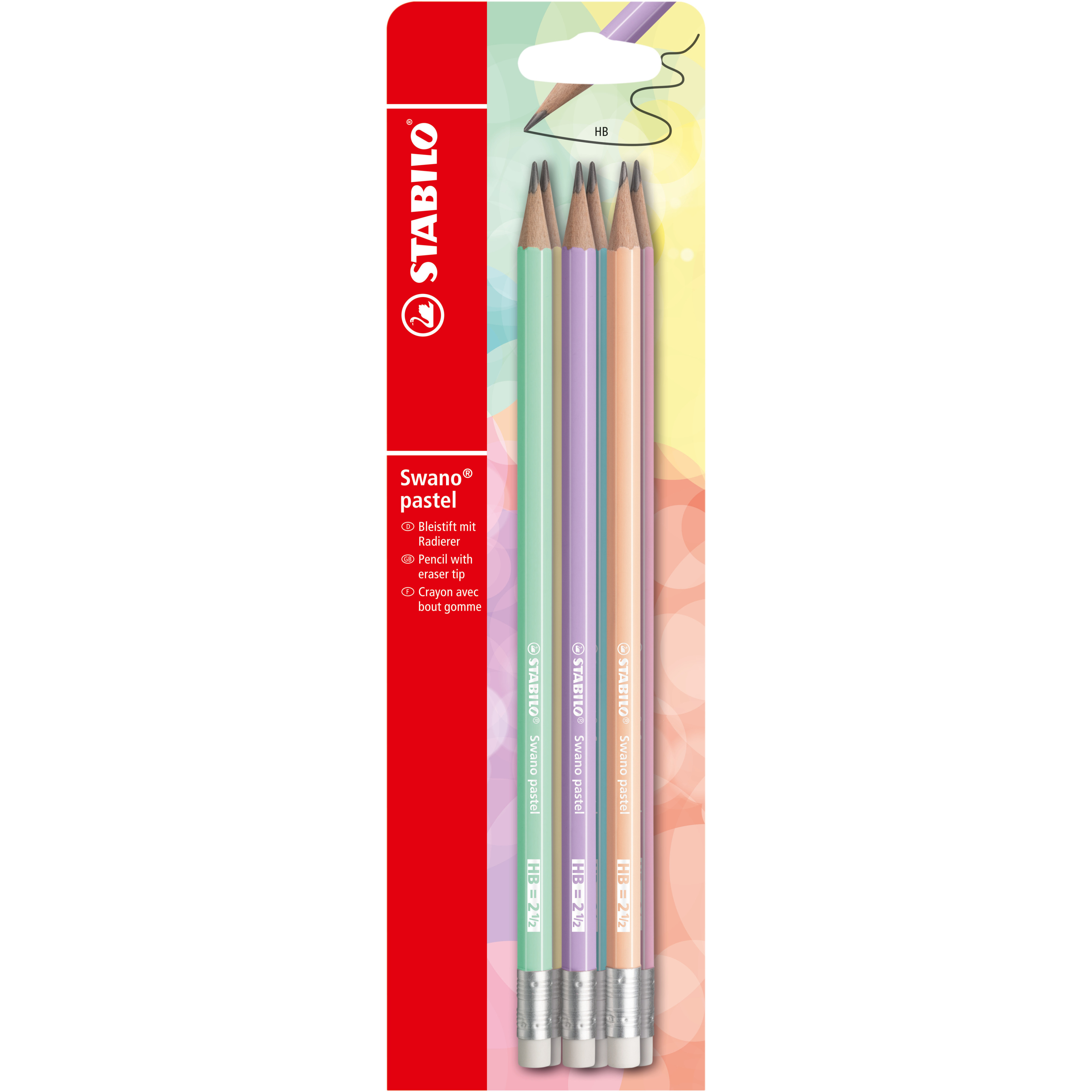 STABILO Swano Graphite Pastel Pencil - Assorted Colours - 6pcs - HB