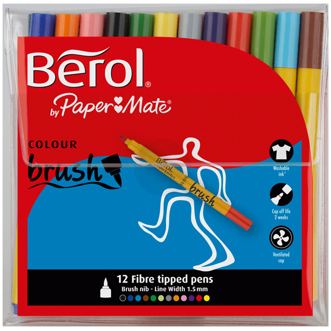 Berol Colourbrush Fibre Tip Pen - Assorted Colours (Wallet of 12)