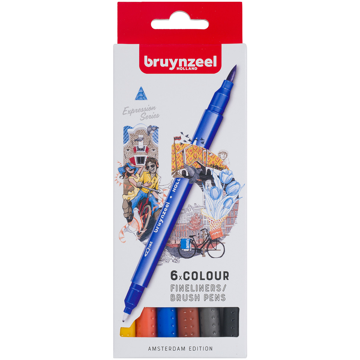 Bruynzeel Fineliner Brushpen Set - Amsterdam Colours (Pack of 6)
