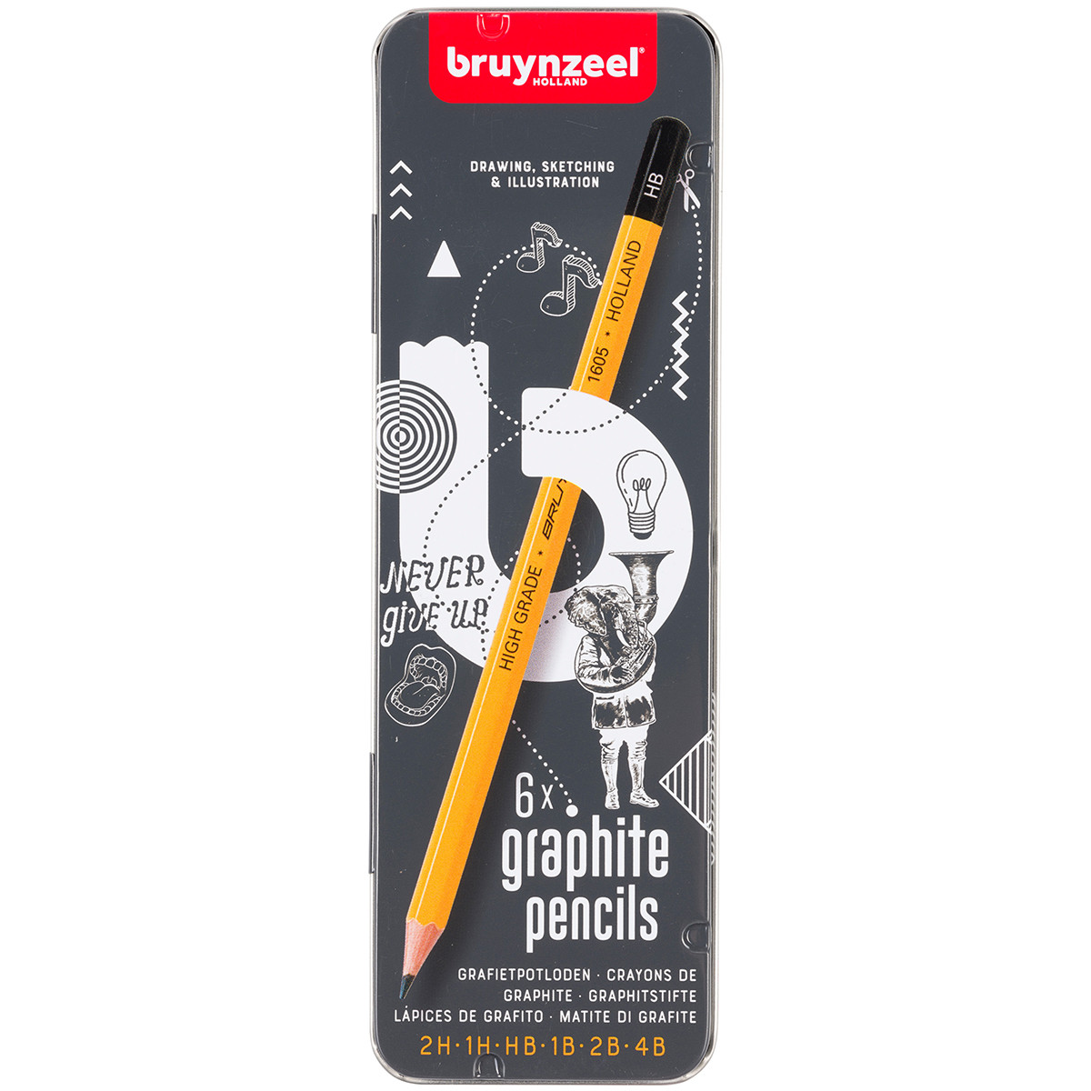 Bruynzeel Graphite Pencils - Assorted Grades (Tin of 6)